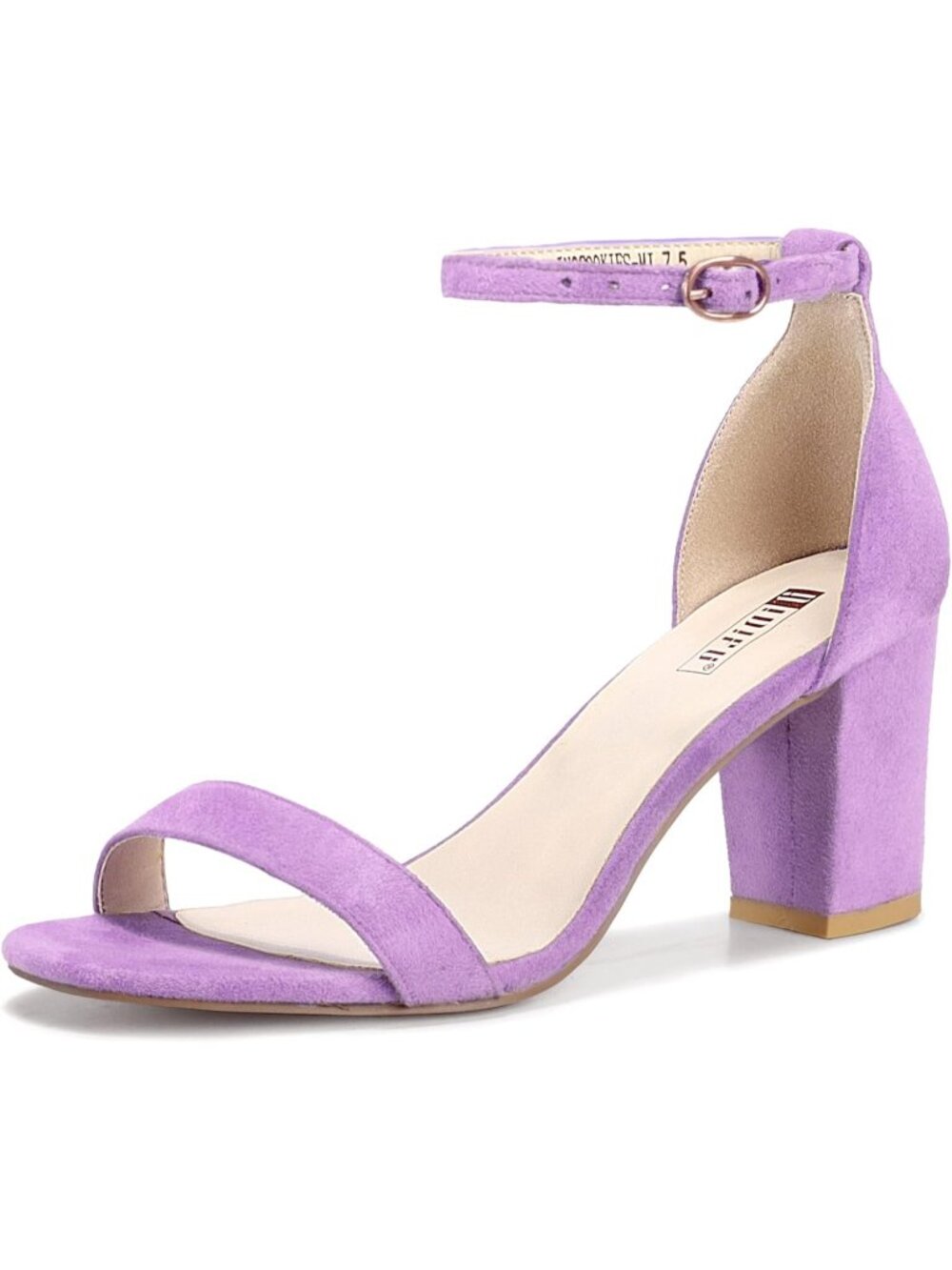 Women's Lavender Suede Adjustable Ankle Strap Open Toe Chunky Short Heel Sandals